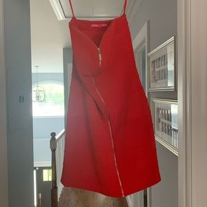 Hot, front zip, red tight tube top mini dress